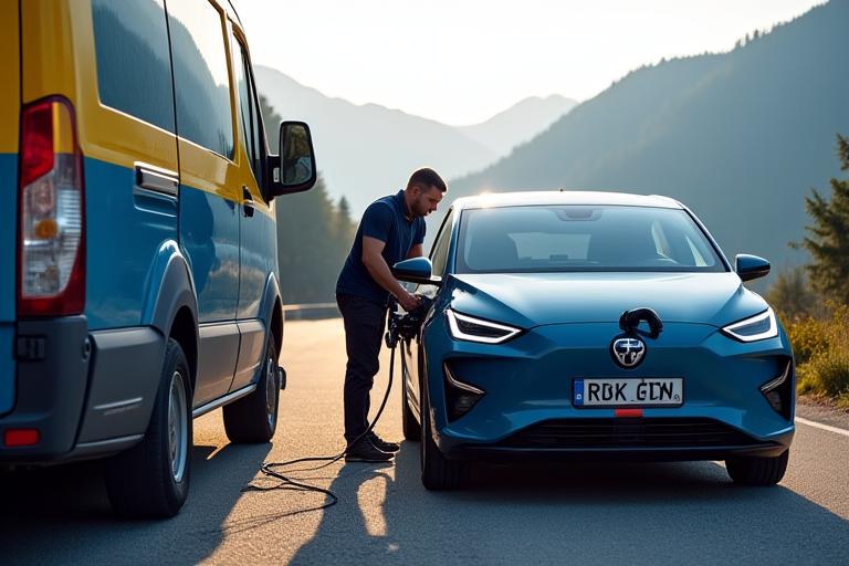 Spezialisierte Pannenhilfe für ein Elektrofahrzeug in den Alpen
